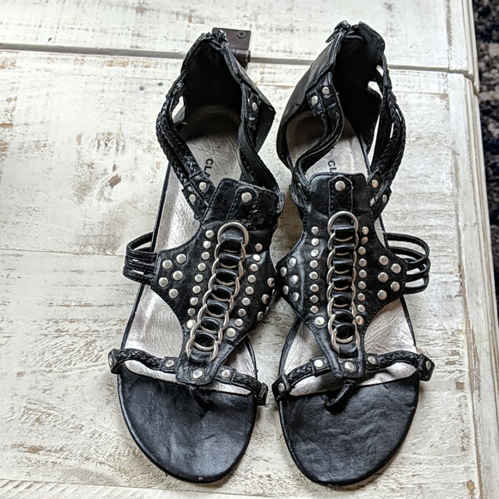 BOGO black and metal wedge sandals